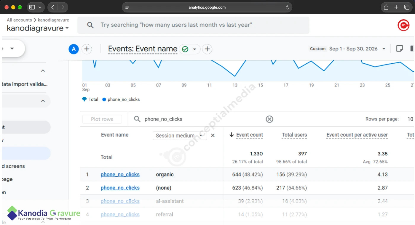 Kanodia Gravure - organic search results report, SEO by Conceptial Media