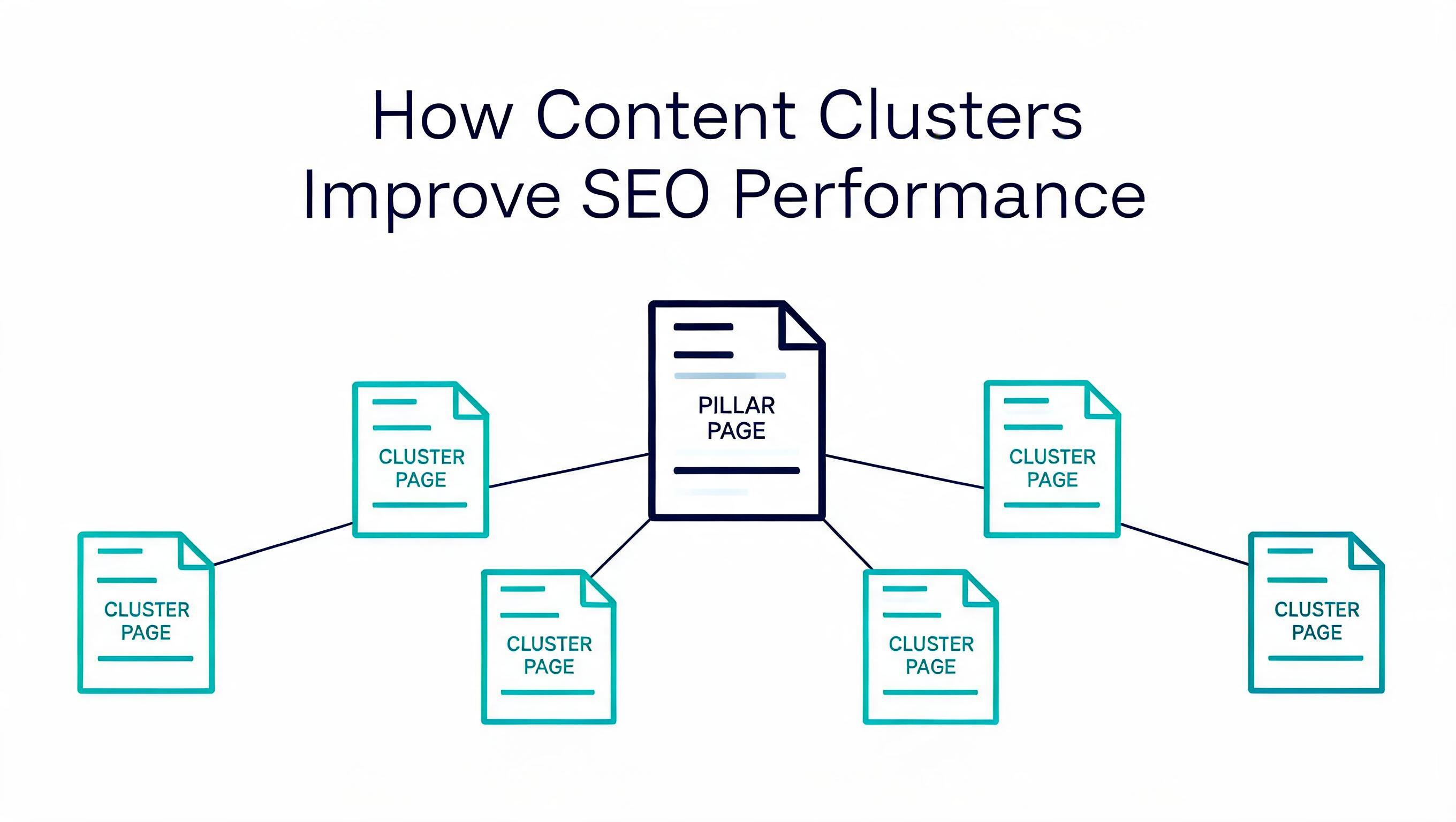 Content clusters improving SEO performance through pillar pages and internal linking