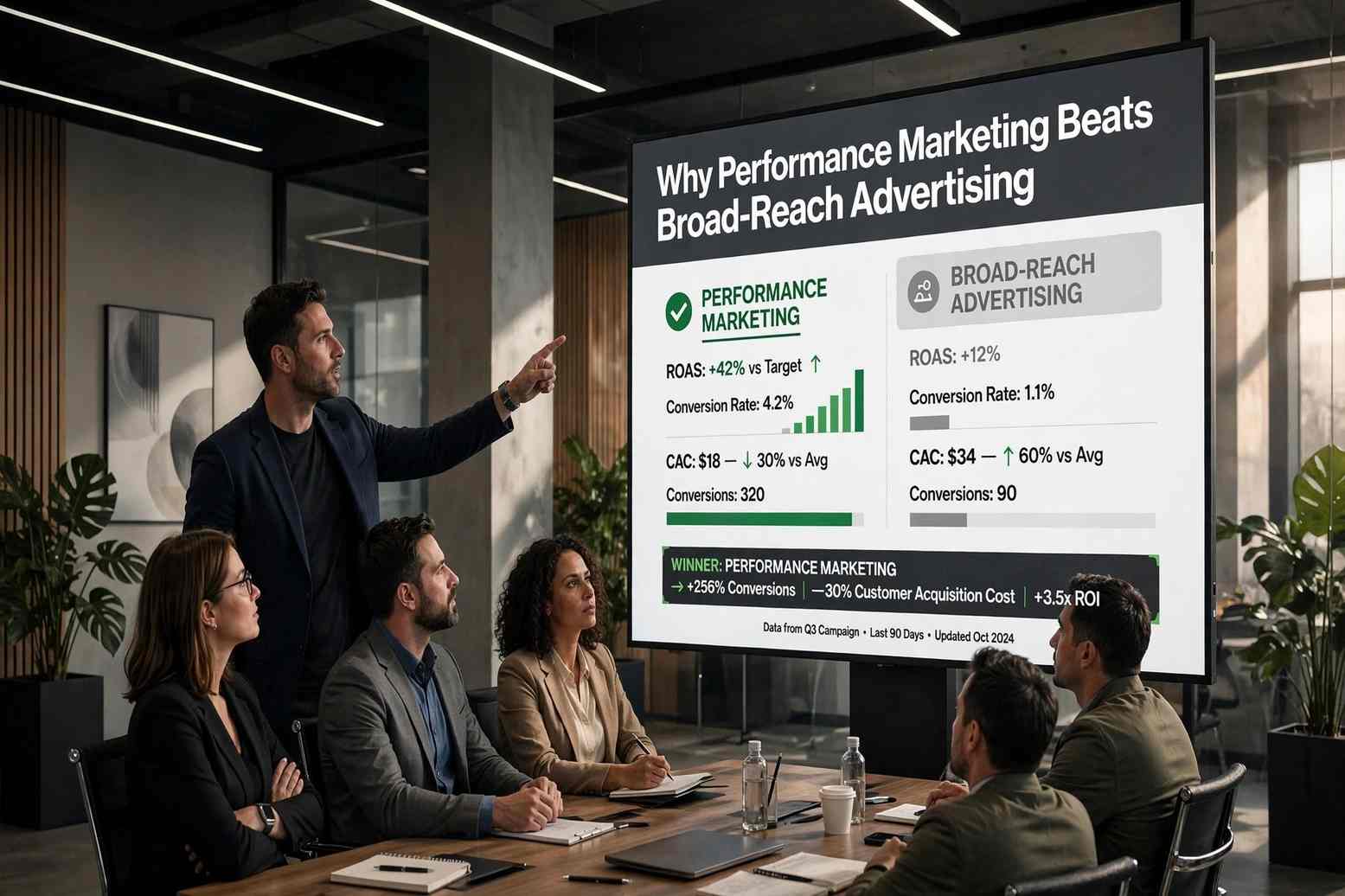 Performance marketing delivers measurable results by targeting the right audience, optimizing campaigns in real time, and focusing on conversions rather than impressions alone. Unlike broad-reach advertising, it helps businesses maximize ROI, reduce wasted ad spend, and achieve sustainable growth through data-driven strategies and precise audience targeting.