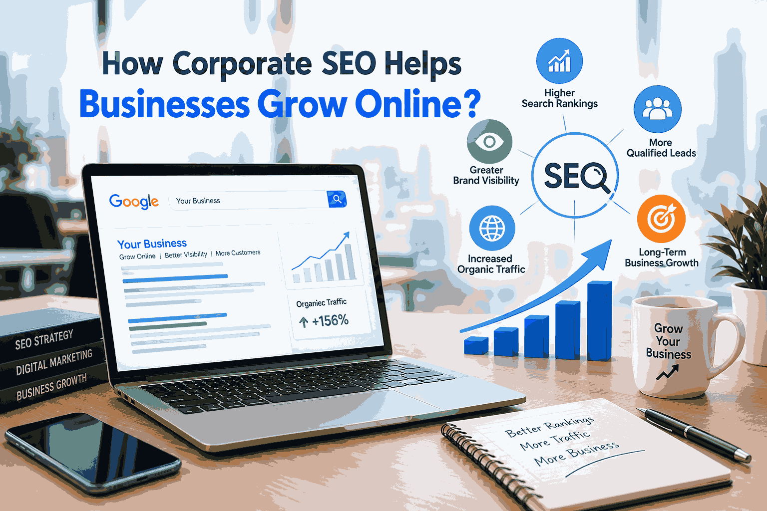 How Corporate SEO Helps Businesses Grow Online by improving search engine rankings, increasing website traffic, and generating qualified leads.
