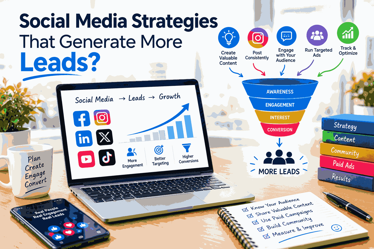 Social Media Strategies That Generate More Leads through engaging content, targeted campaigns, audience engagement, and effective digital marketing techniques.