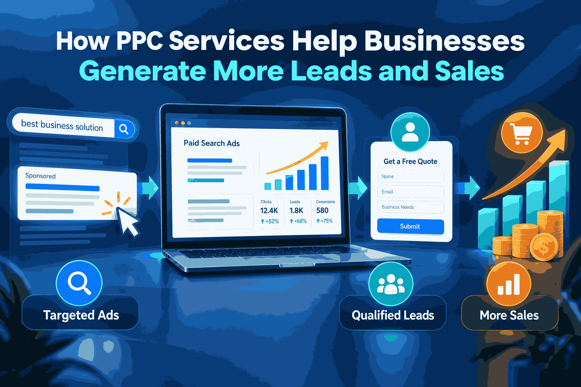 PPC services helping businesses generate more leads and sales through targeted Google Ads campaigns, paid advertising, and conversion optimization.