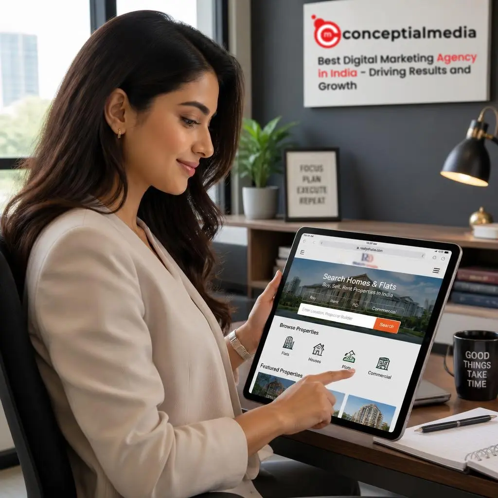Real estate marketing professional reviewing property lead dashboard
