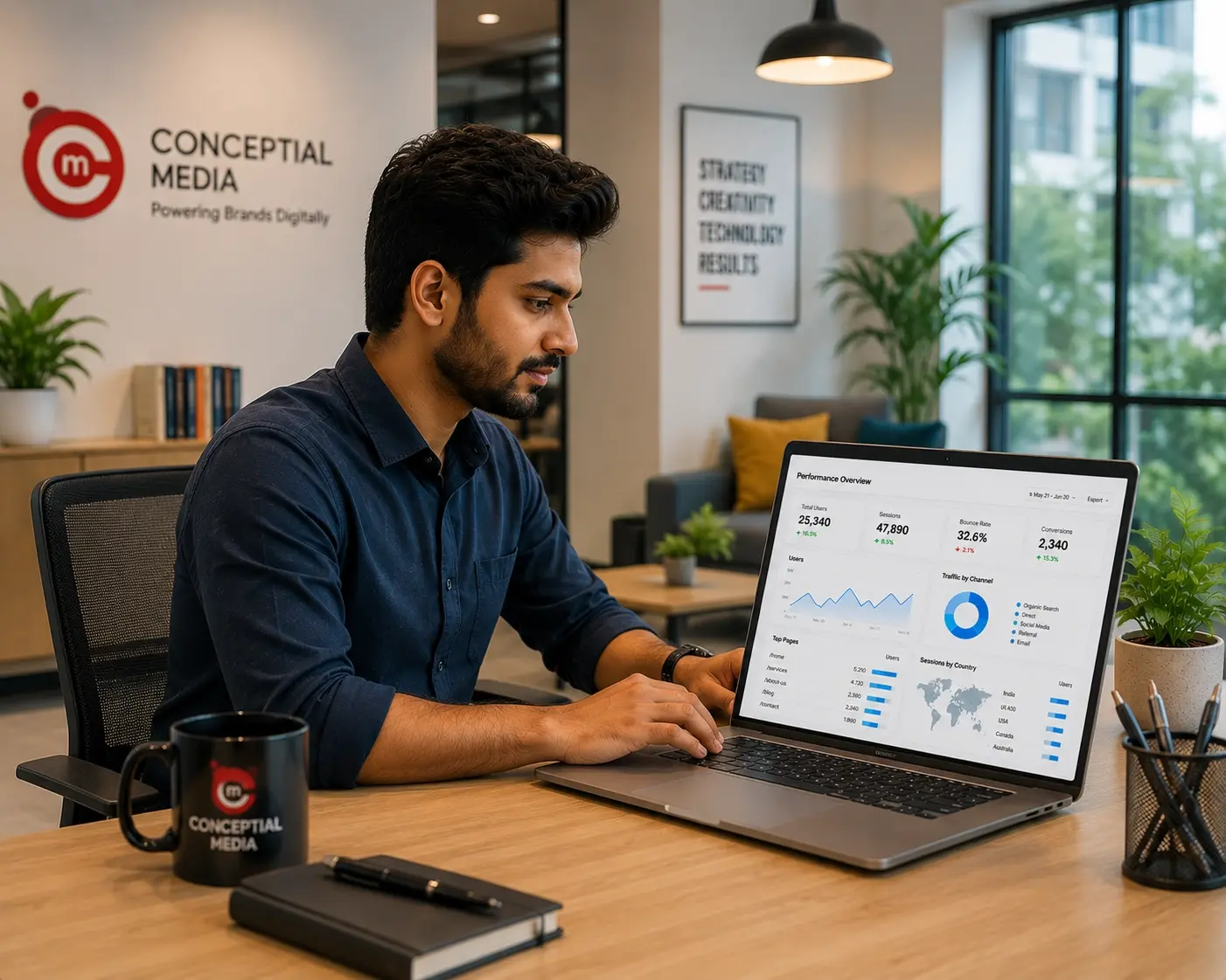 Conceptial Media team analyzing analytics and scaling traffic charts